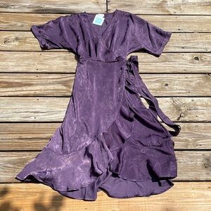 Hayden Ruffle Wrap MIDI Dress Purple Small NWT